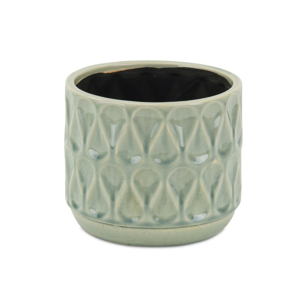 7" Green Geometric Ceramic Indoor Outdoor Round Pot Planter on a white background