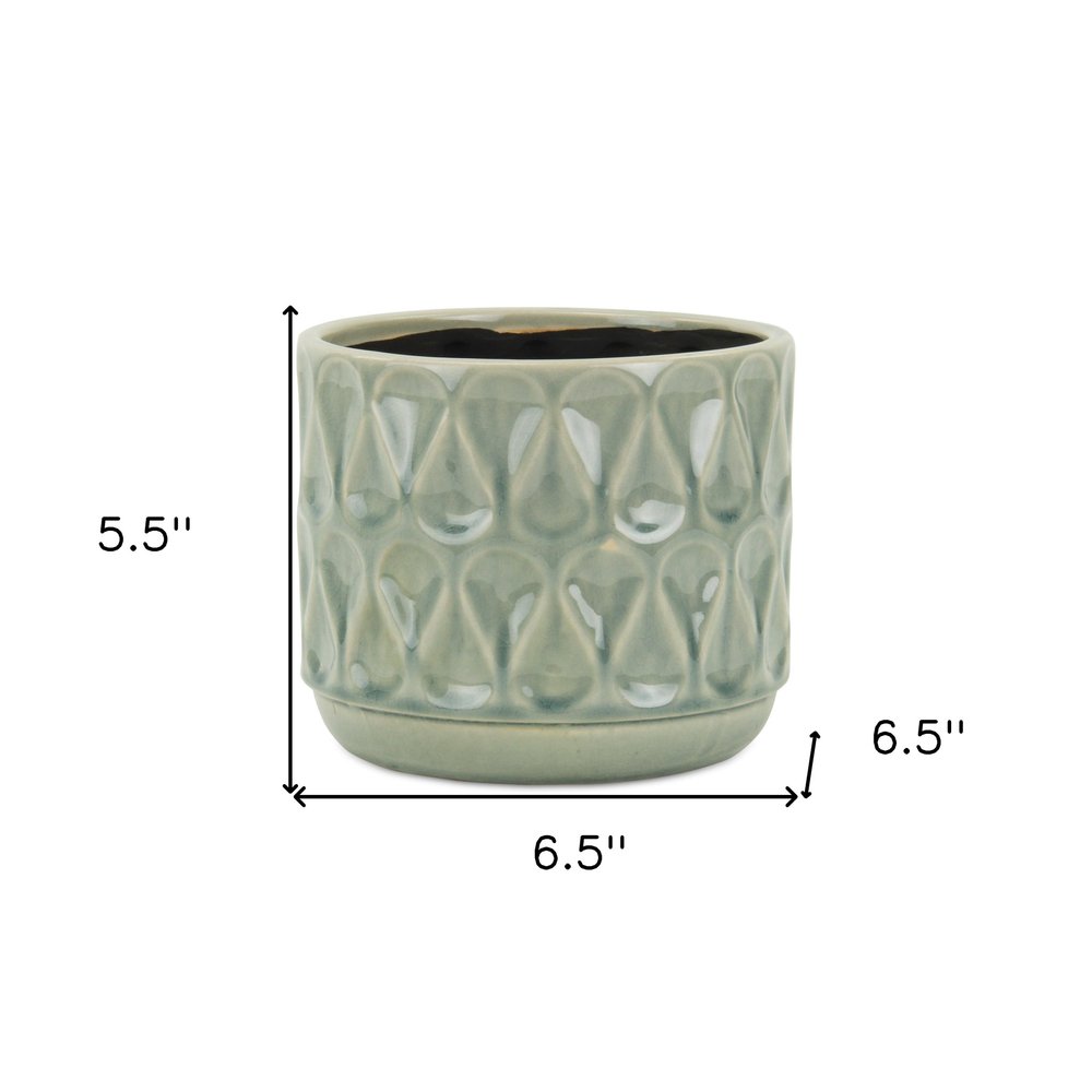 7" Green Geometric Ceramic Indoor Outdoor Round Pot Planter on a white background