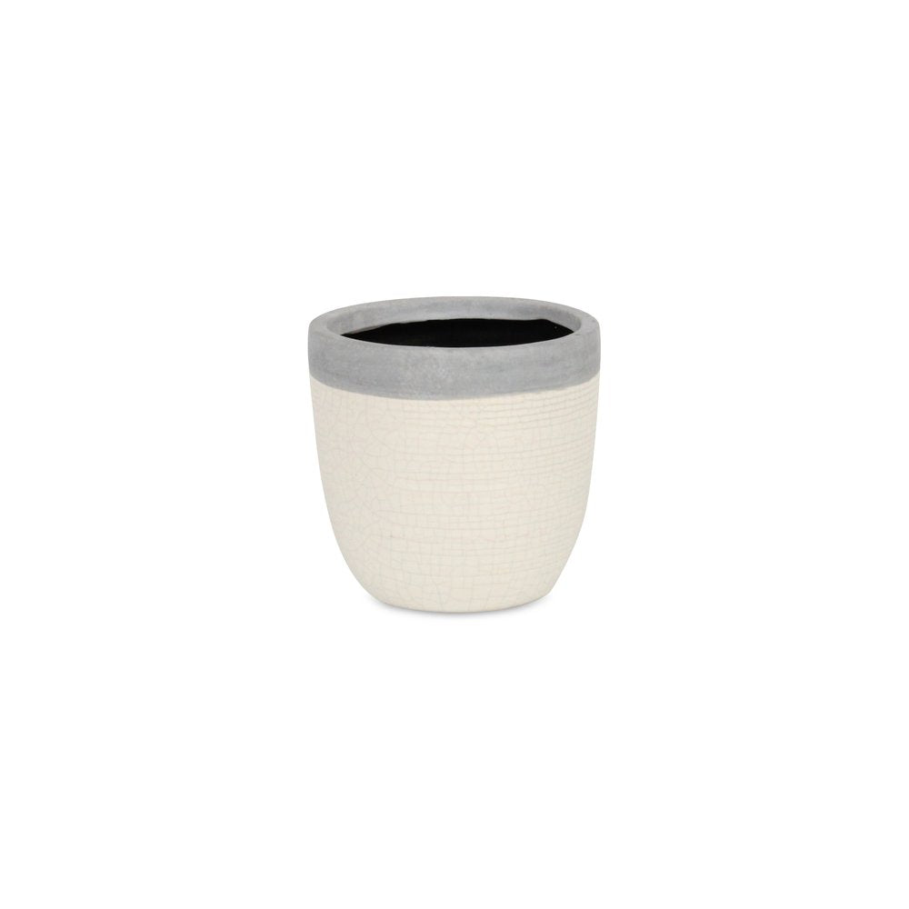 Gray And Ivory Ceramic 41 Ounce Crackle Round Distressed Pot Planter