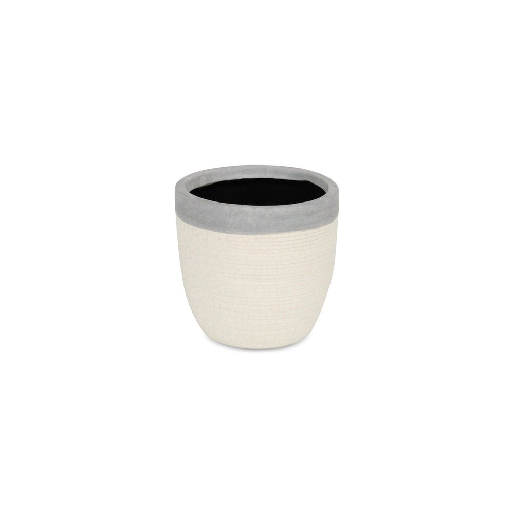 Gray And Ivory Ceramic 41 Ounce Crackle Round Distressed Pot Planter on a white background