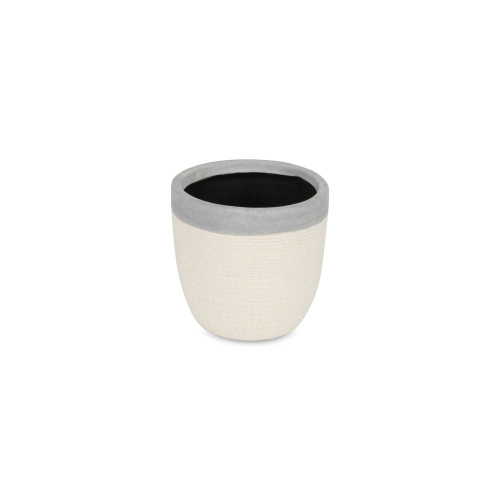 Gray And Ivory Ceramic 41 Ounce Crackle Round Distressed Pot Planter