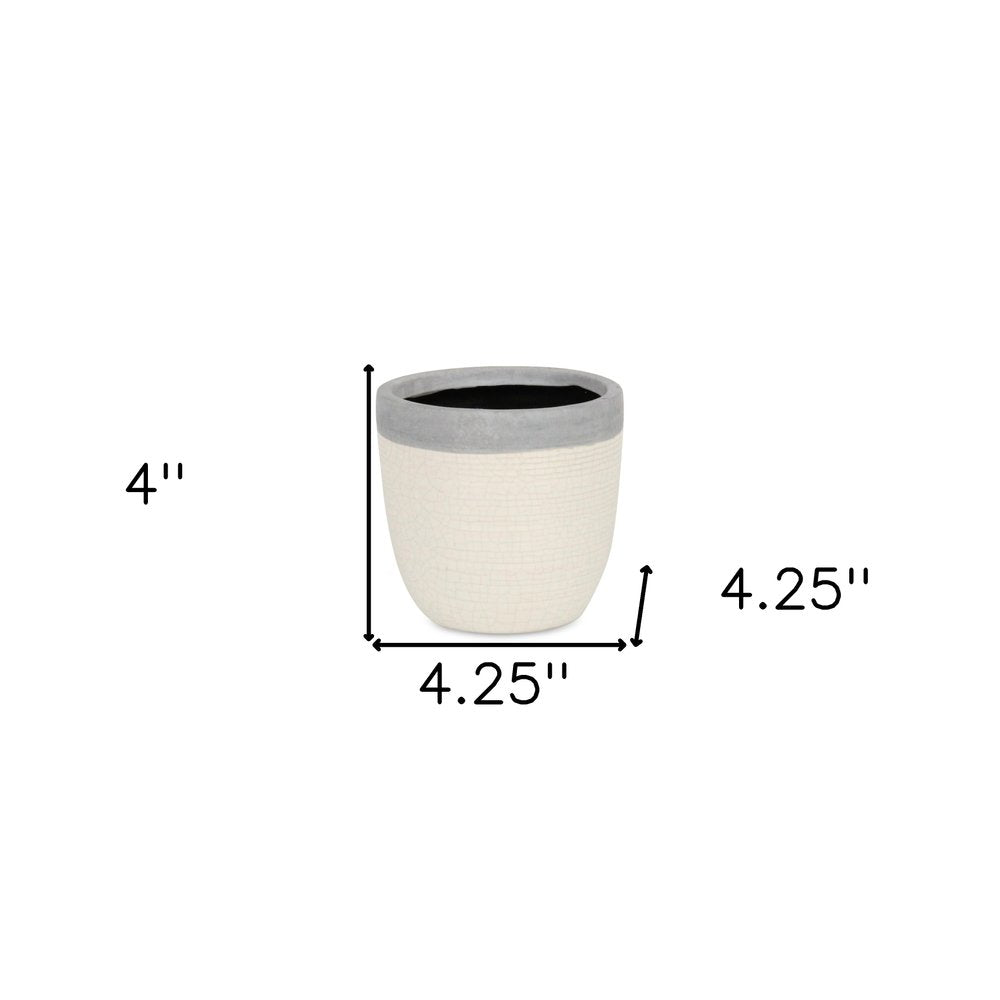 Gray And Ivory Ceramic 41 Ounce Crackle Round Distressed Pot Planter