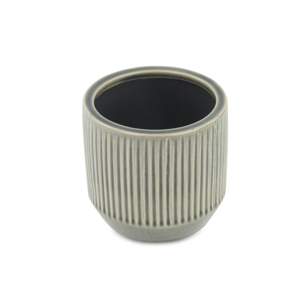 Gray Ceramic 17 Ounce Striped Round Distressed Pot Planter