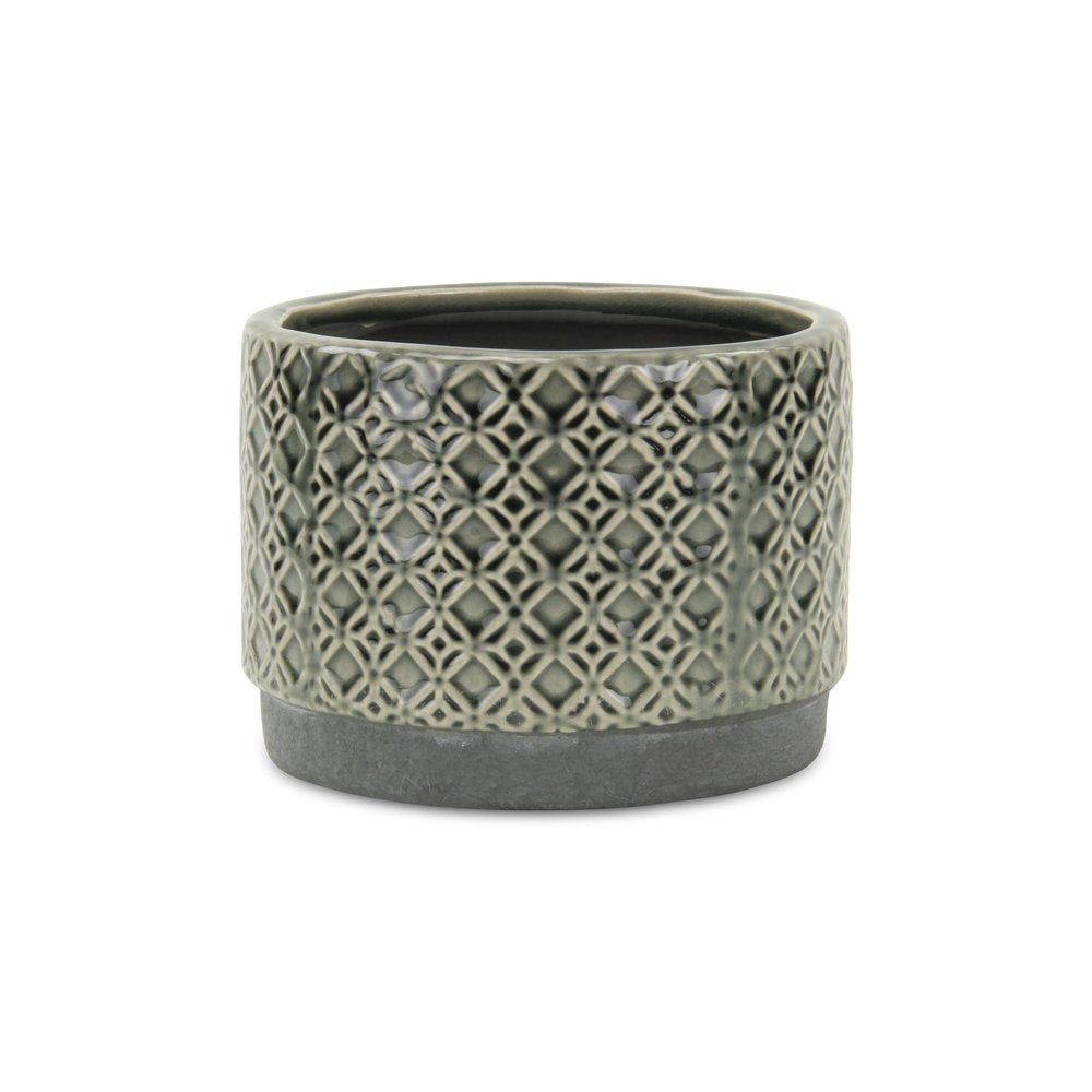 7" Gray Geometric Ceramic Indoor Outdoor Round Pot Planter on a white background