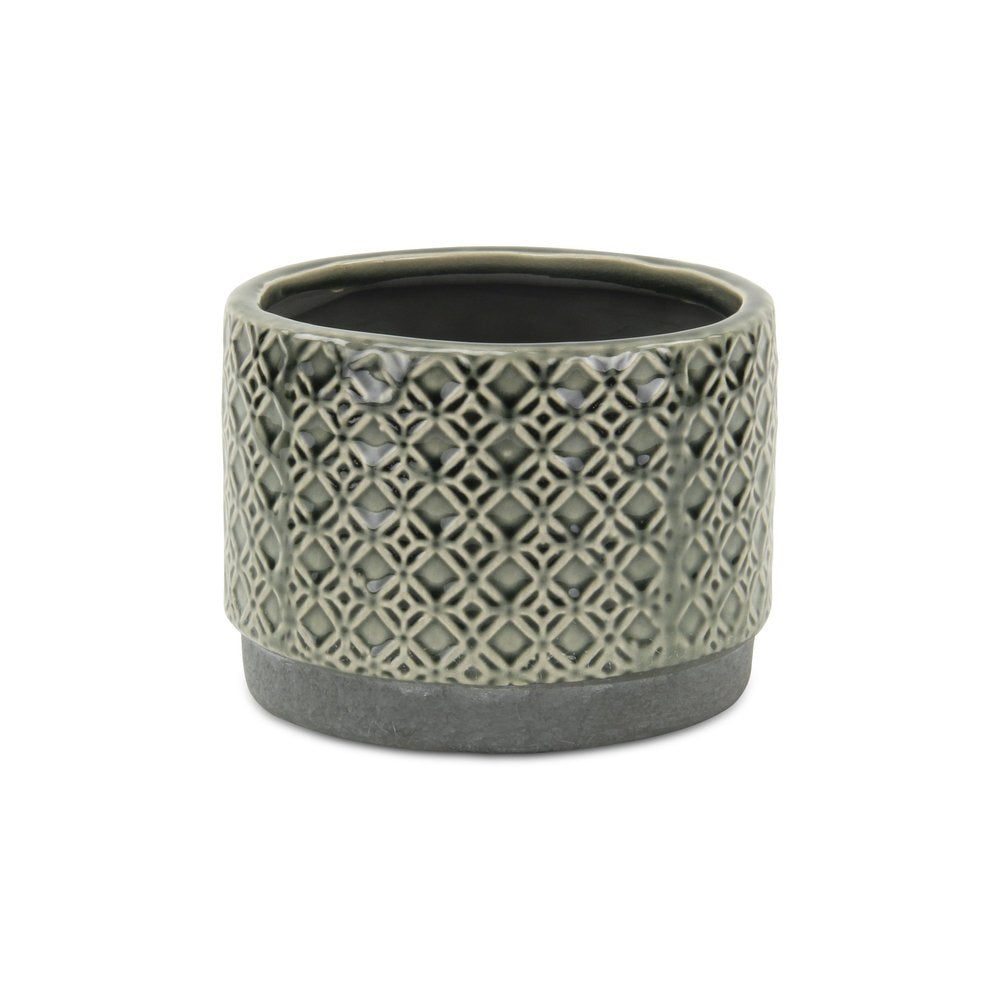 7" Gray Geometric Ceramic Indoor Outdoor Round Pot Planter on a white background