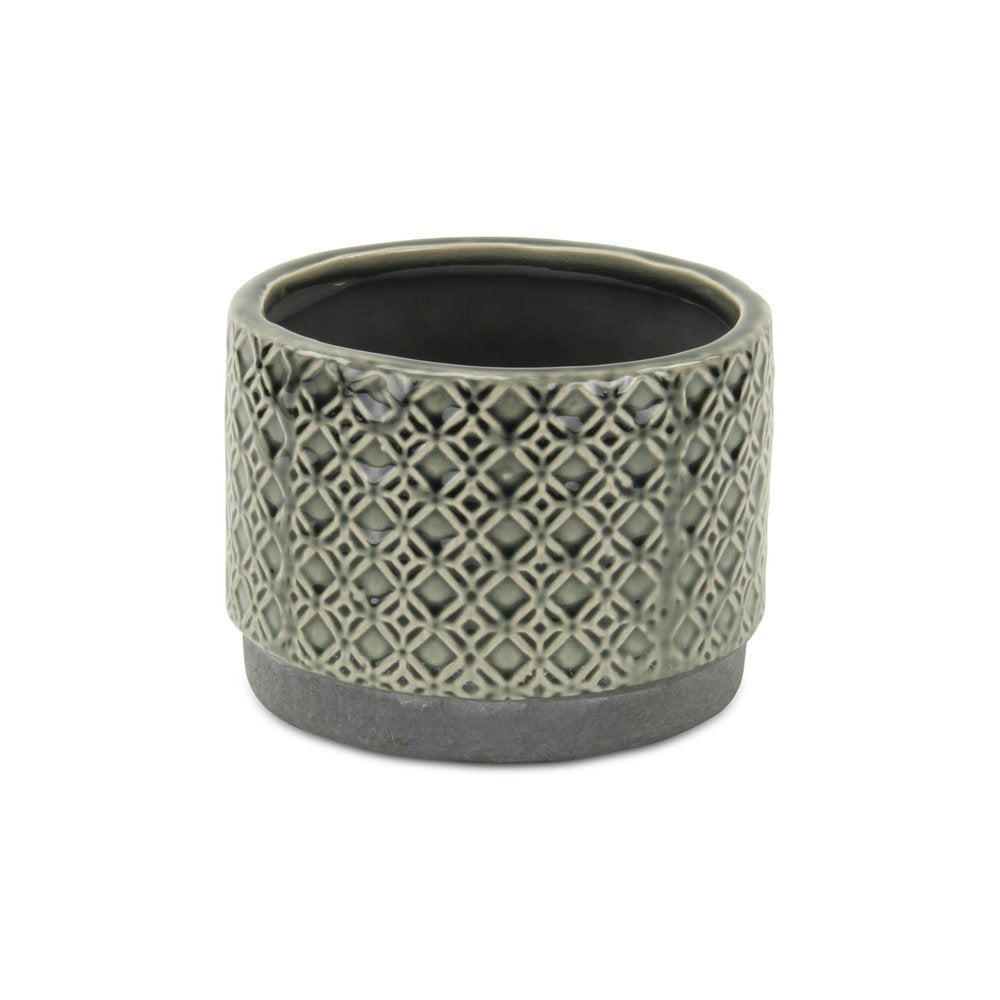 7" Gray Geometric Ceramic Indoor Outdoor Round Pot Planter on a white background