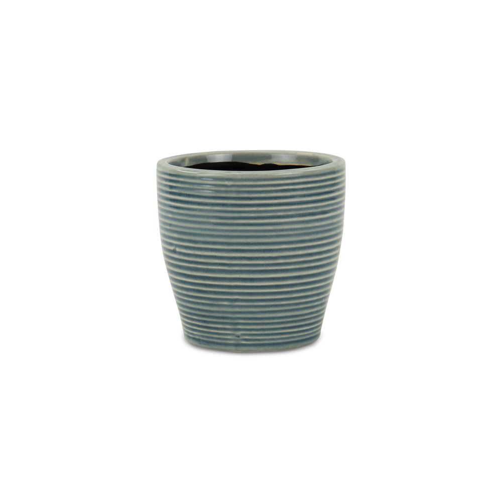 Blue Ceramic 22 Ounce Striped Round Distressed Pot Planter