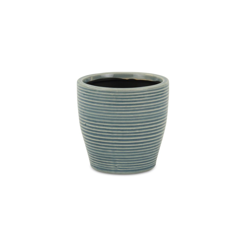 Blue Ceramic 22 Ounce Striped Round Distressed Pot Planter