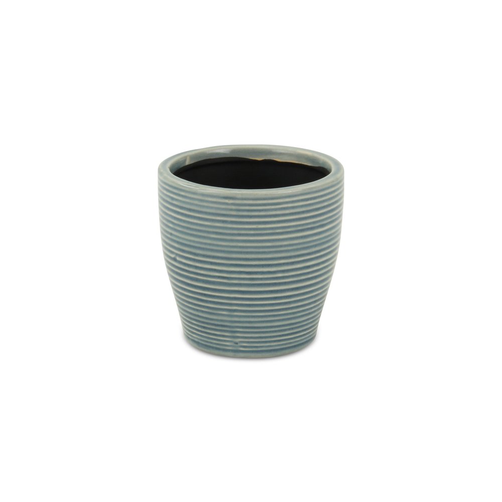 Blue Ceramic 22 Ounce Striped Round Distressed Pot Planter
