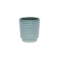 Green Ceramic 15 Ounce Striped Round Distressed Pot Planter on a white background