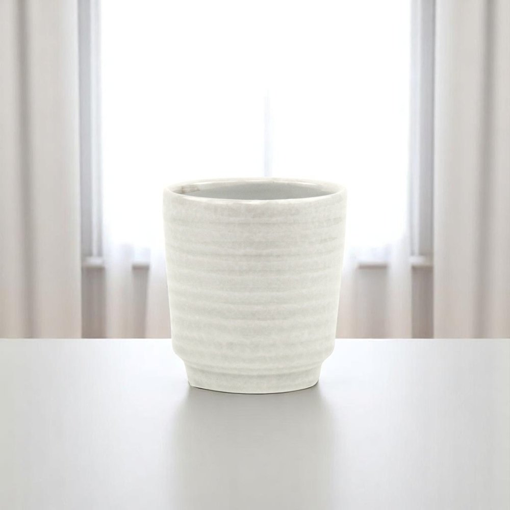 White Ceramic 15 Ounce Round Distressed Pot Planter