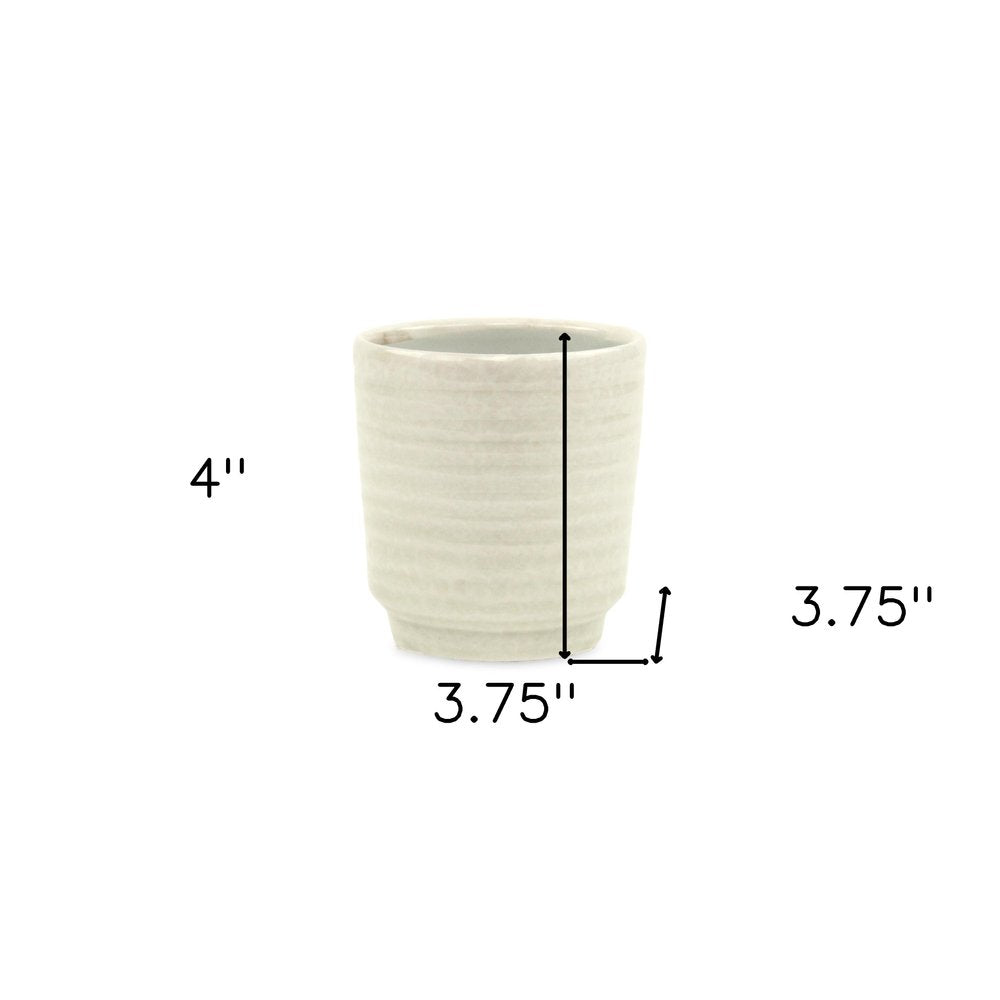 White Ceramic 15 Ounce Round Distressed Pot Planter