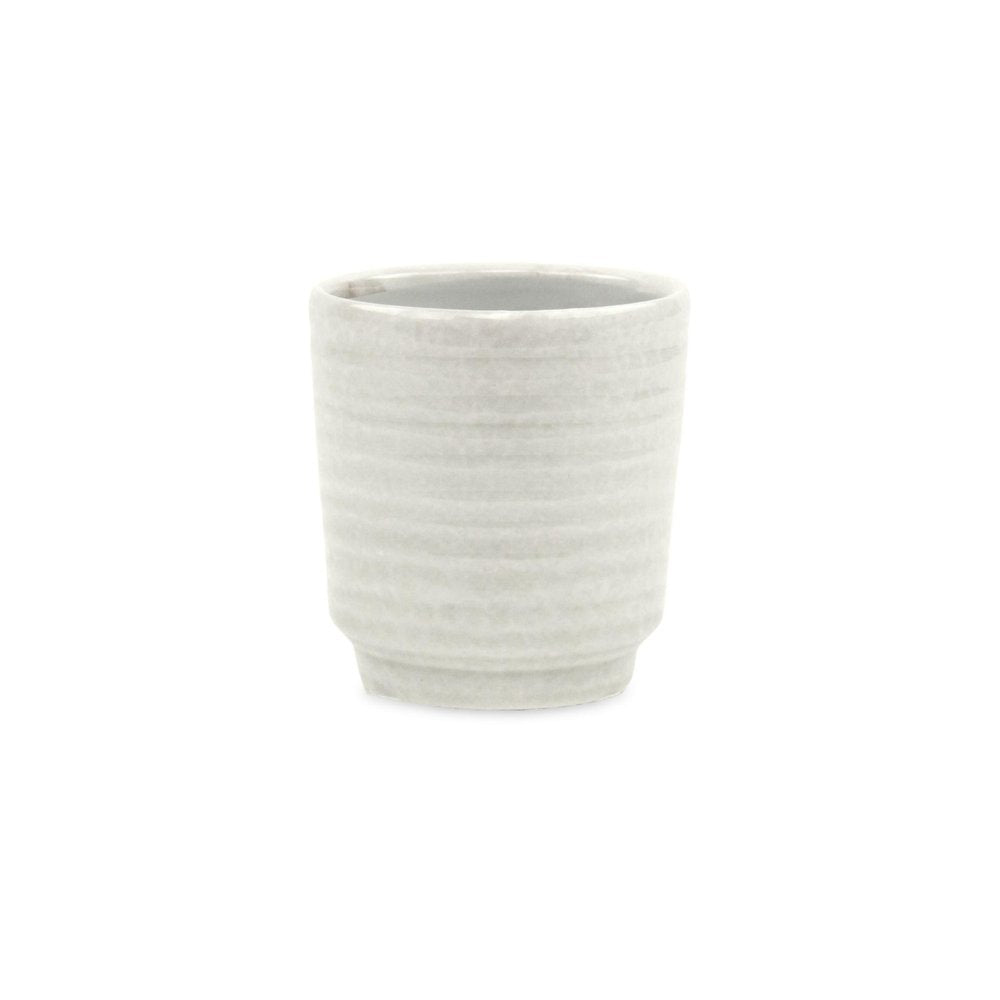 White Ceramic 15 Ounce Round Distressed Pot Planter