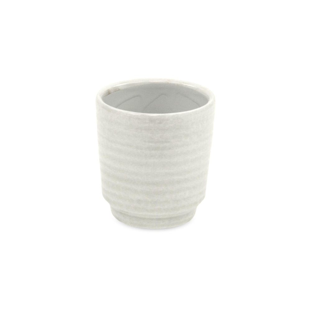 White Ceramic 15 Ounce Round Distressed Pot Planter on a white background