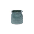 Green Ceramic 12 Ounce Striped Round Distressed Pot Planter on a white background
