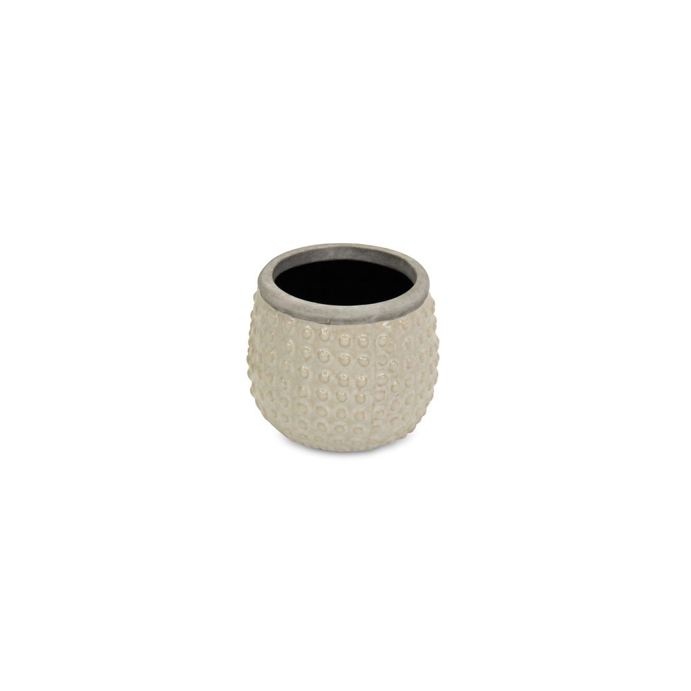 Beige And Gray Ceramic 12 Ounce Dotted Round Distressed Pot Planter