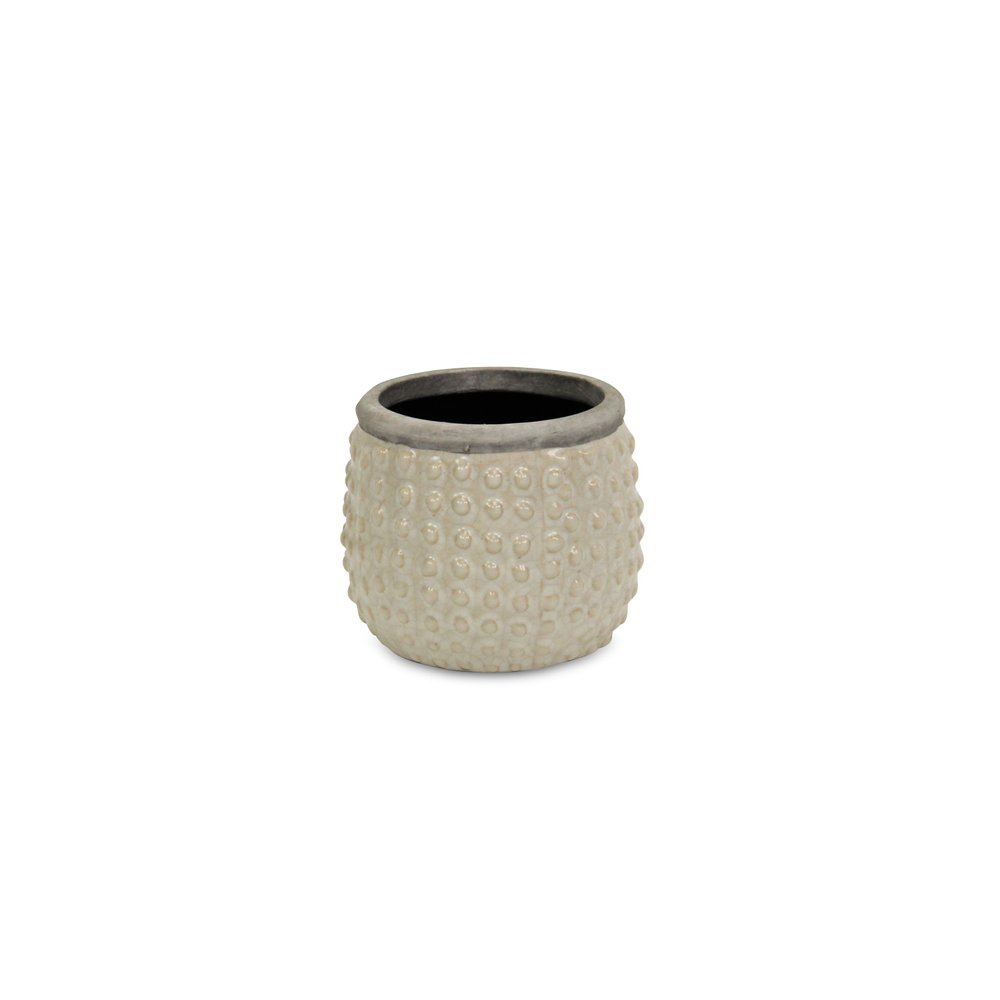 Beige And Gray Ceramic 12 Ounce Dotted Round Distressed Pot Planter