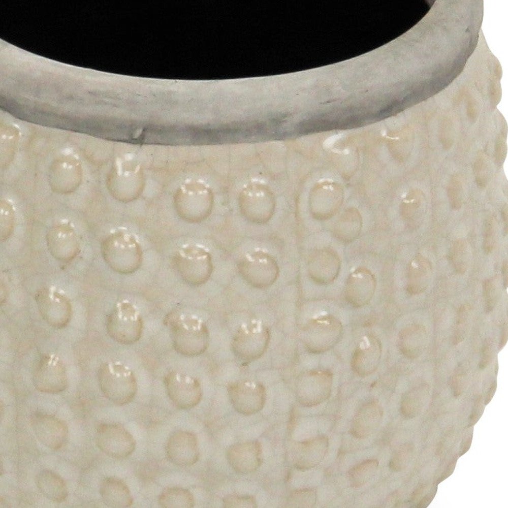 Beige And Gray Ceramic 12 Ounce Dotted Round Distressed Pot Planter