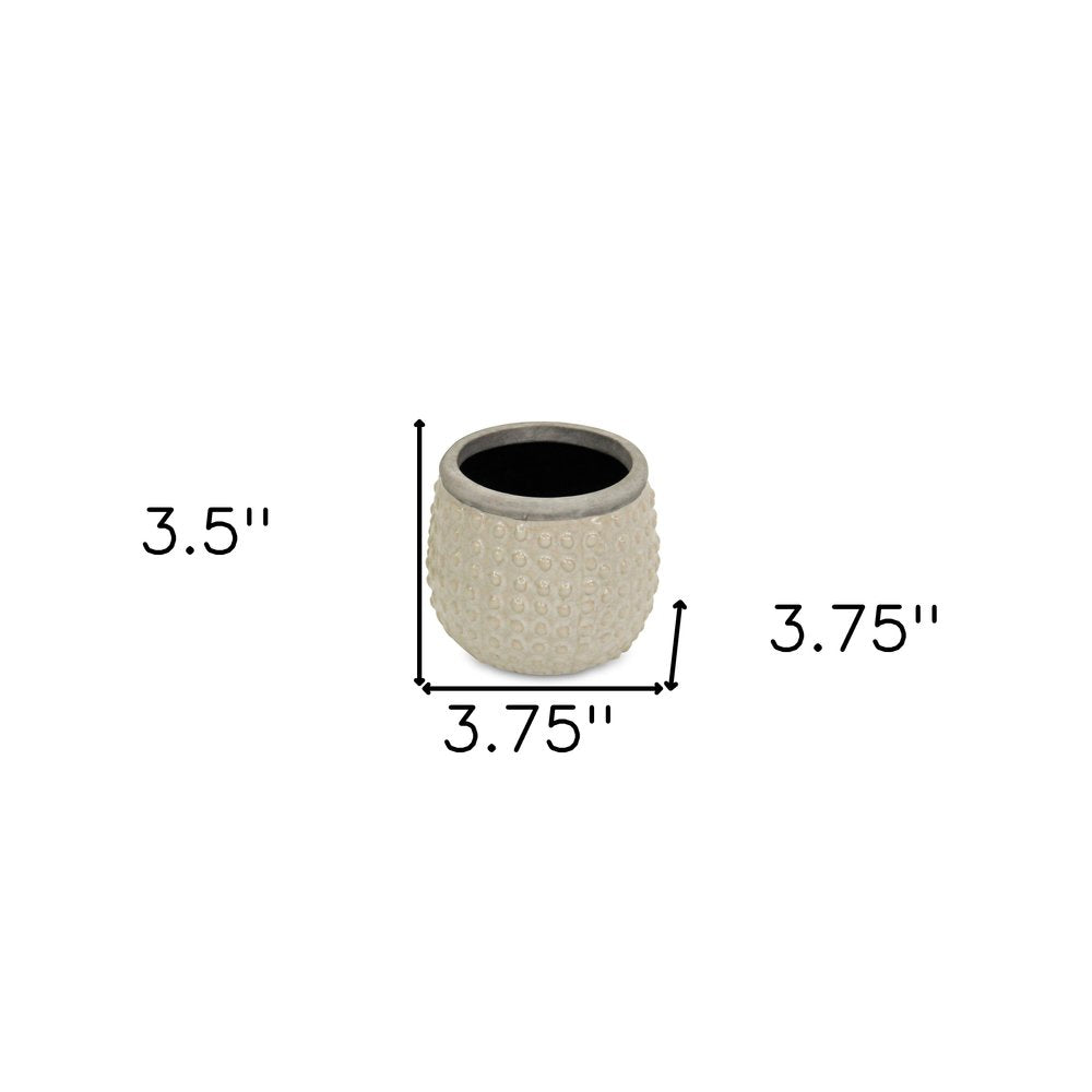 Beige And Gray Ceramic 12 Ounce Dotted Round Distressed Pot Planter