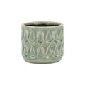 Green Ceramic 10 Ounce Geometric Round Distressed Pot Planter on a white background