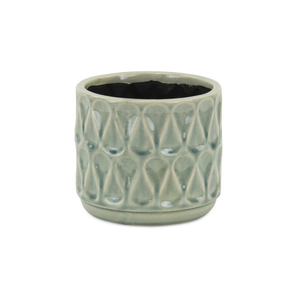Green Ceramic 10 Ounce Geometric Round Distressed Pot Planter