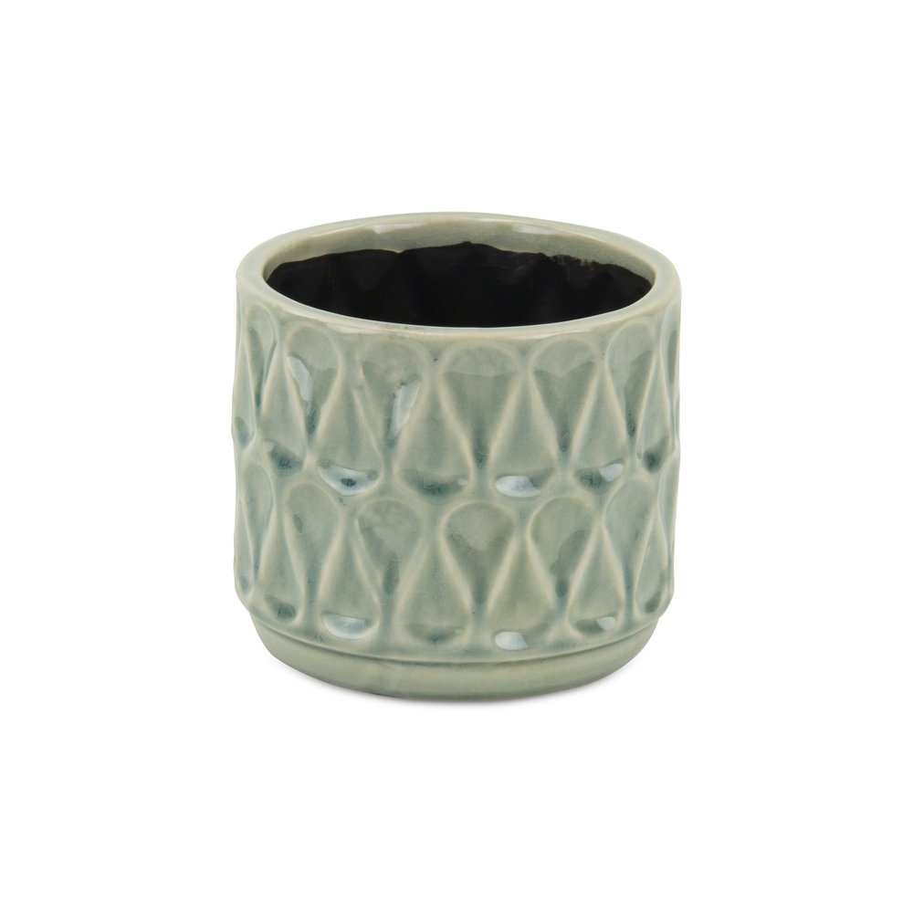 Green Ceramic 10 Ounce Geometric Round Distressed Pot Planter on a white background