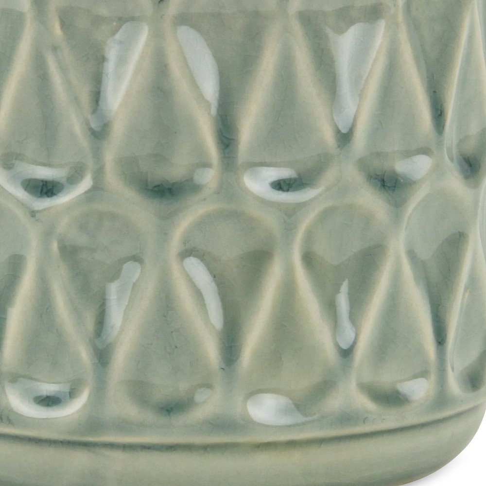 Green Ceramic 10 Ounce Geometric Round Distressed Pot Planter close-up detail