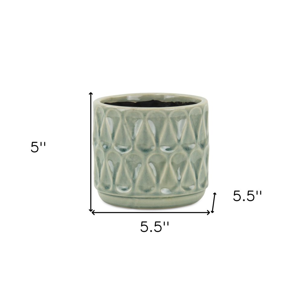Green Ceramic 10 Ounce Geometric Round Distressed Pot Planter