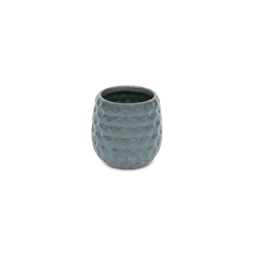Blue And Gold Ceramic 20 Ounce Geometric Round Distressed Pot Planter