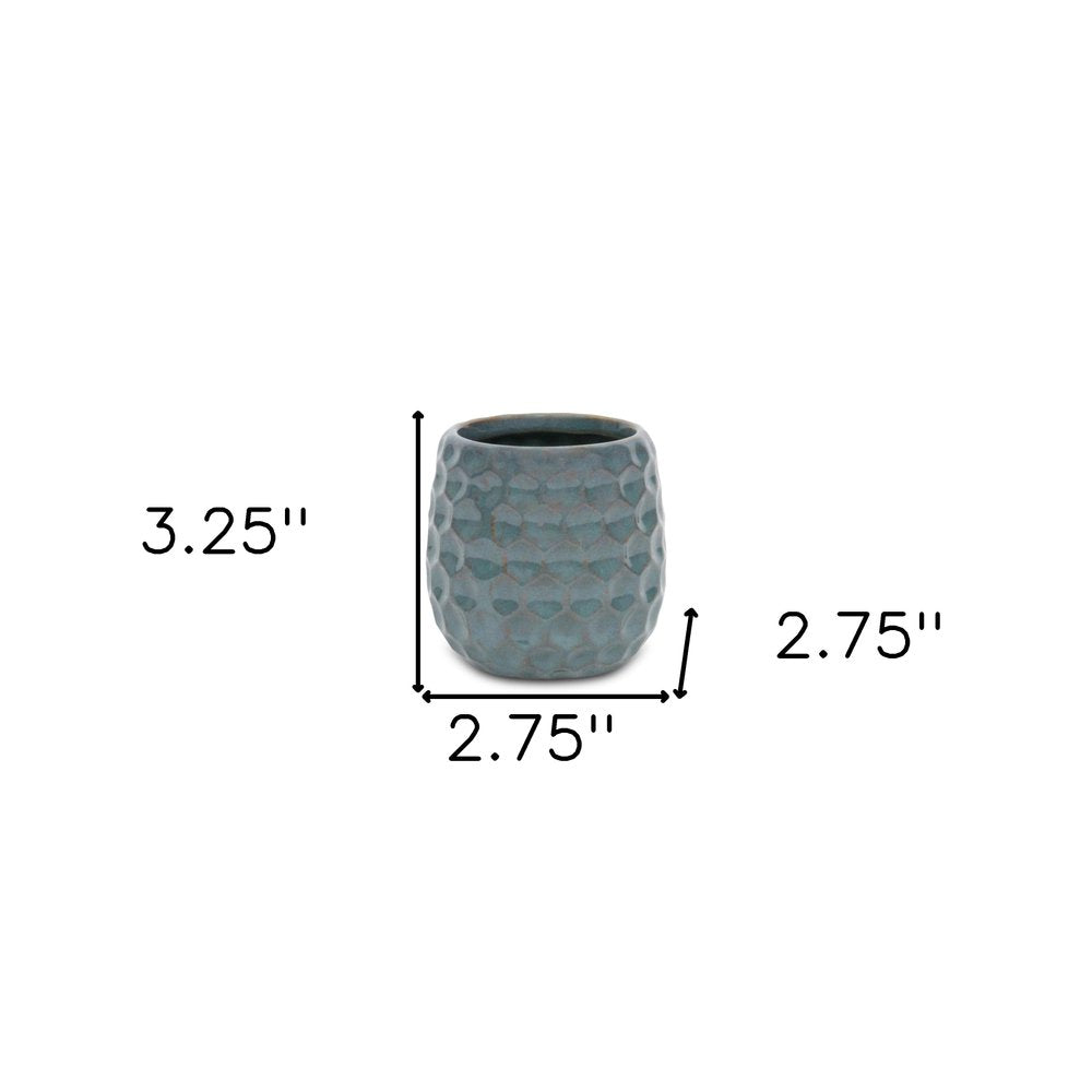 Blue And Gold Ceramic 20 Ounce Geometric Round Distressed Pot Planter