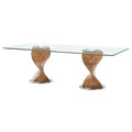 95" Clear And Brown Glass And Solid Wood Double Pedestal Base Dining Table on a white background