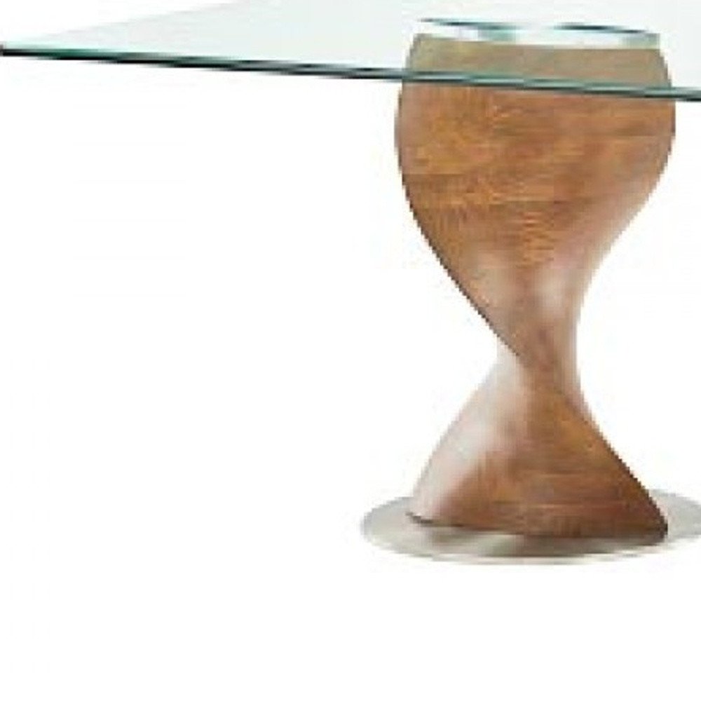 95" Clear And Brown Glass And Solid Wood Double Pedestal Base Dining Table on a white background
