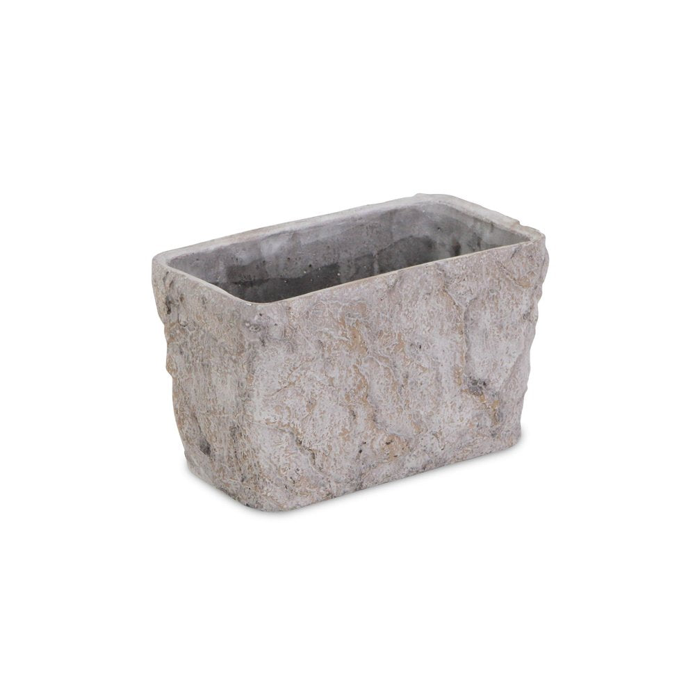 9" Gray Speckle Glaze Cement Indoor Outdoor Rectangular Pot Planter on a white background