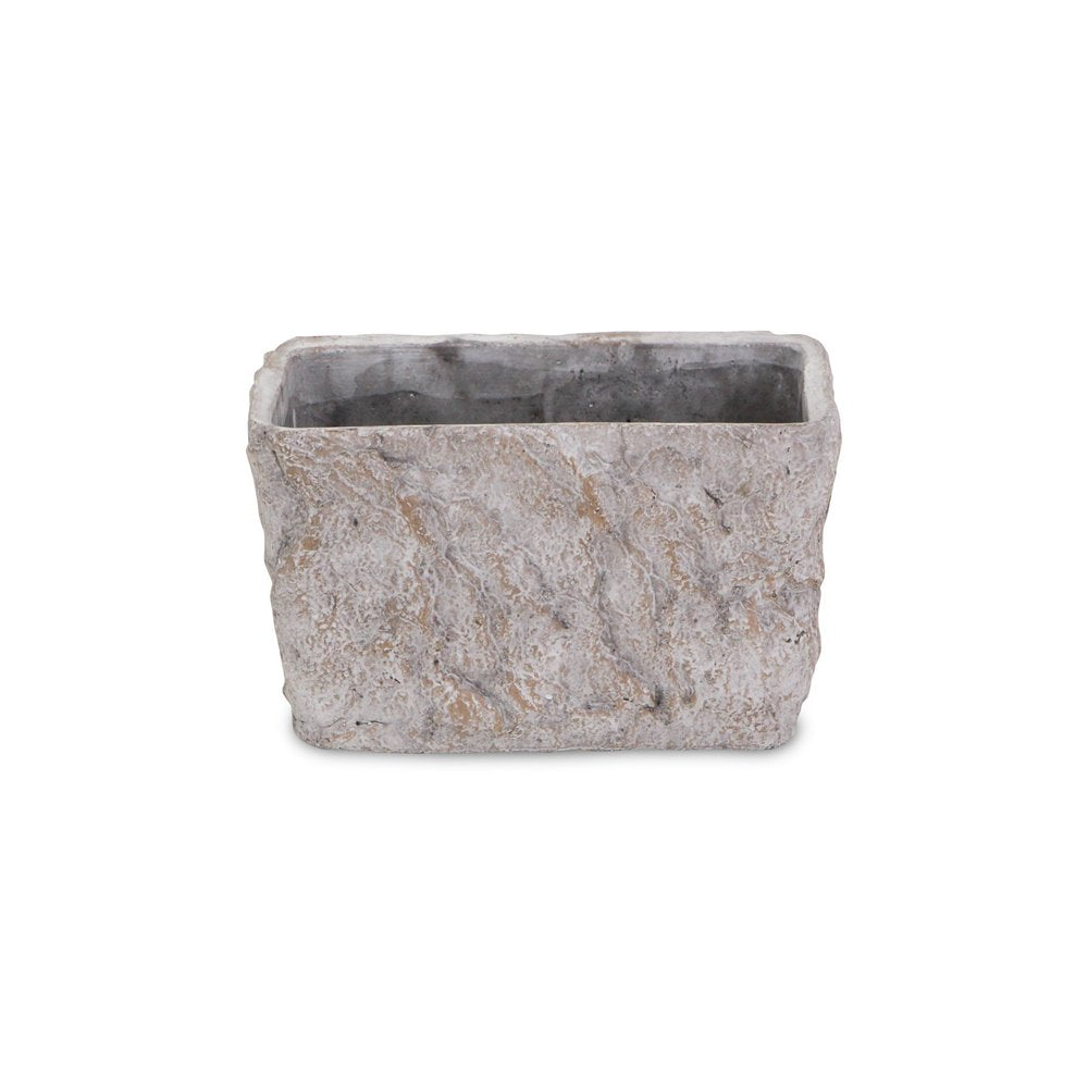 9" Gray Speckle Glaze Cement Indoor Outdoor Rectangular Pot Planter on a white background