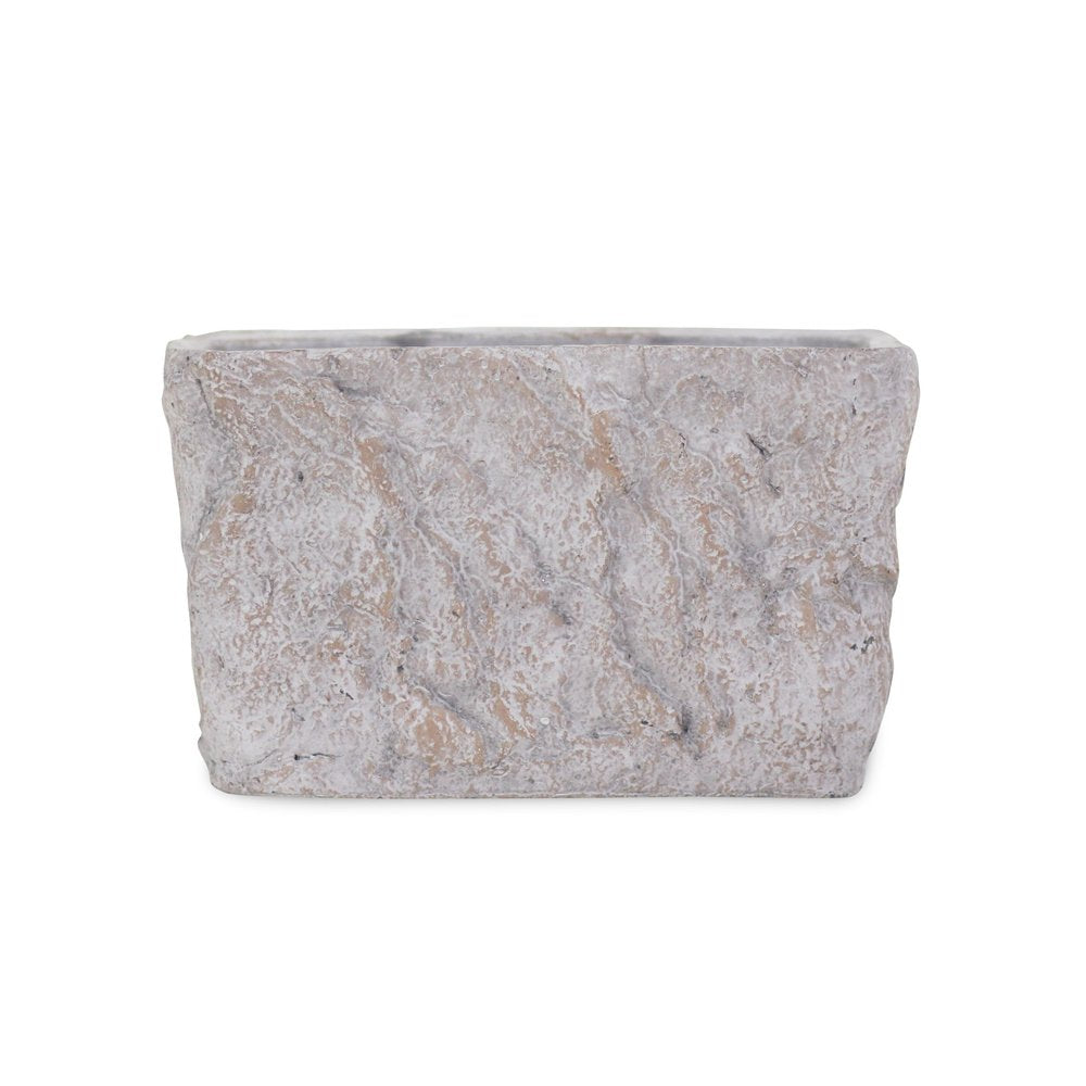 9" Gray Speckle Glaze Cement Indoor Outdoor Rectangular Pot Planter on a white background