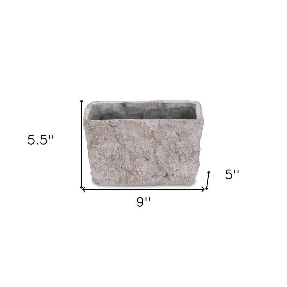9" Gray Speckle Glaze Cement Indoor Outdoor Rectangular Pot Planter on a white background