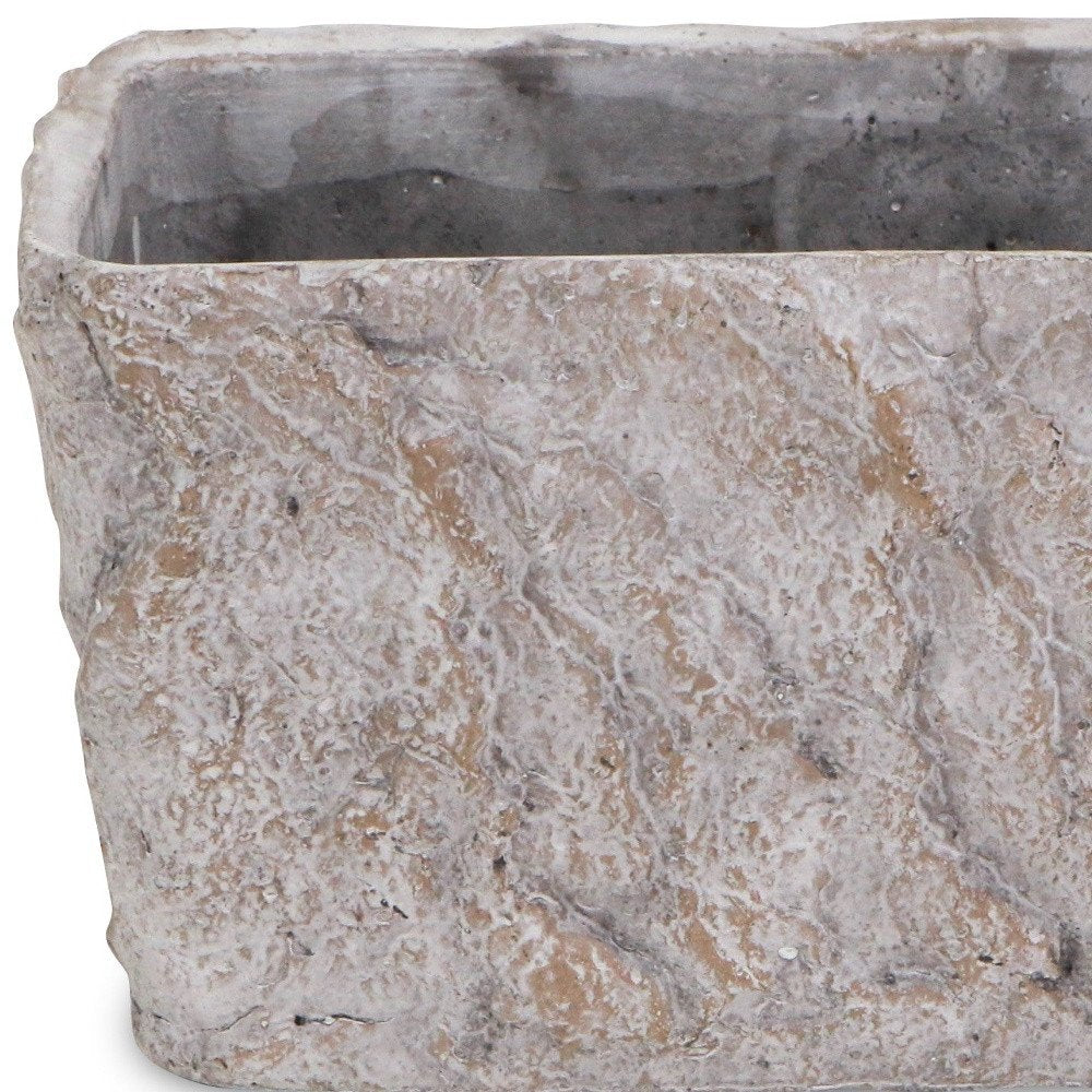 9" Gray Speckle Glaze Cement Indoor Outdoor Rectangular Pot Planter close-up detail