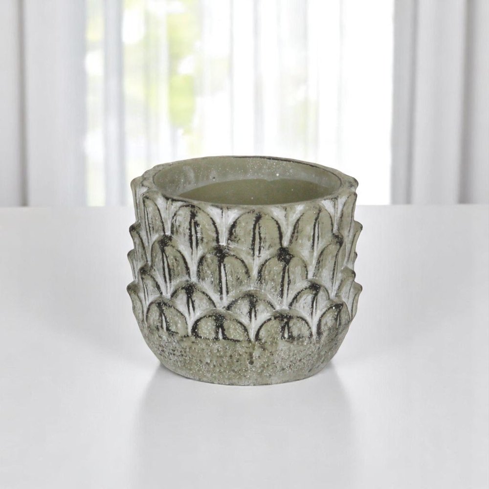 Black And Gray Cement 49 Ounce Leaf Round Distressed Pot Planter