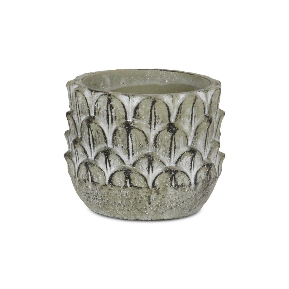 Black And Gray Cement 49 Ounce Leaf Round Distressed Pot Planter