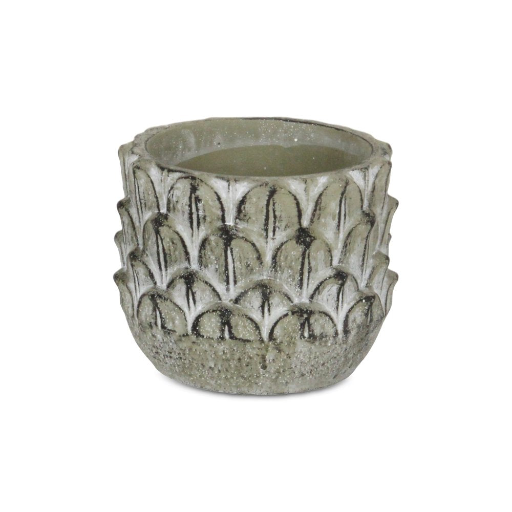 Black And Gray Cement 49 Ounce Leaf Round Distressed Pot Planter on a white background