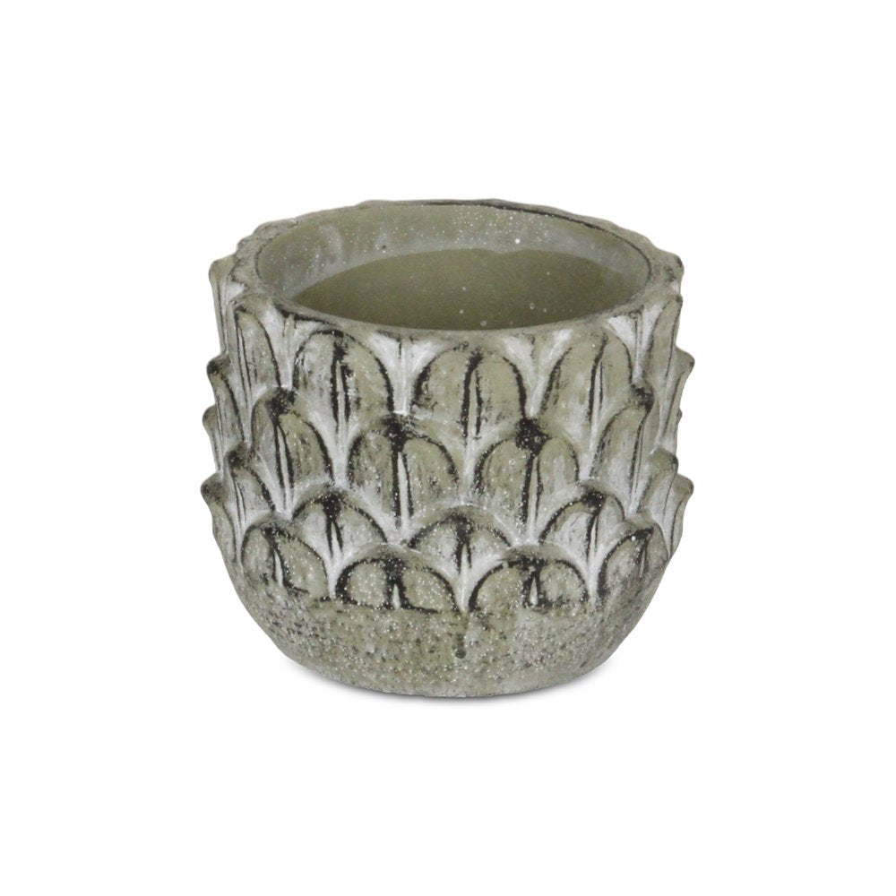 Black And Gray Cement 49 Ounce Leaf Round Distressed Pot Planter