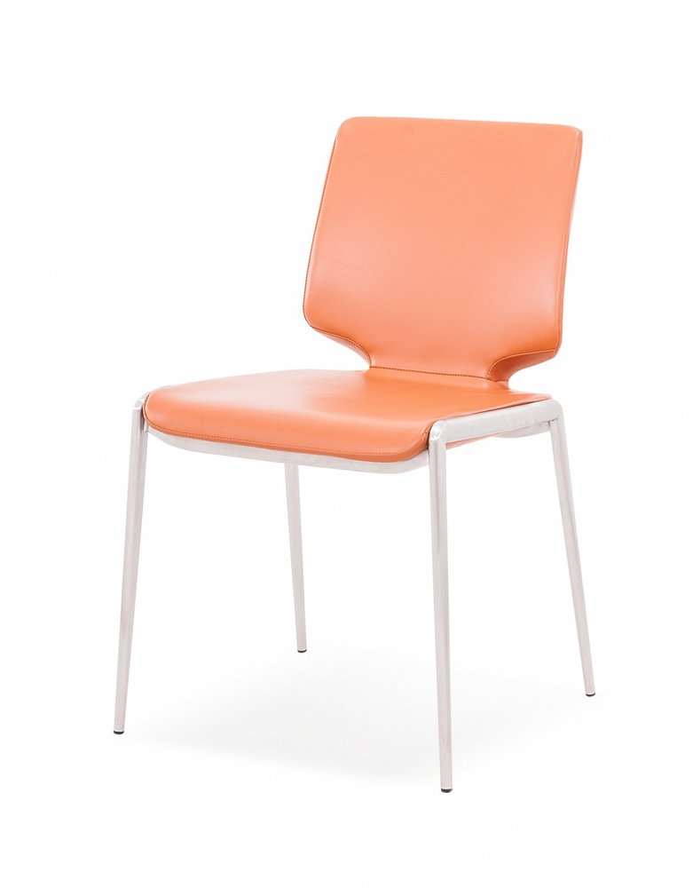 Set of Two Terra Cotta And Silver Upholstered Faux Leather Dining Side Chairs on a white background
