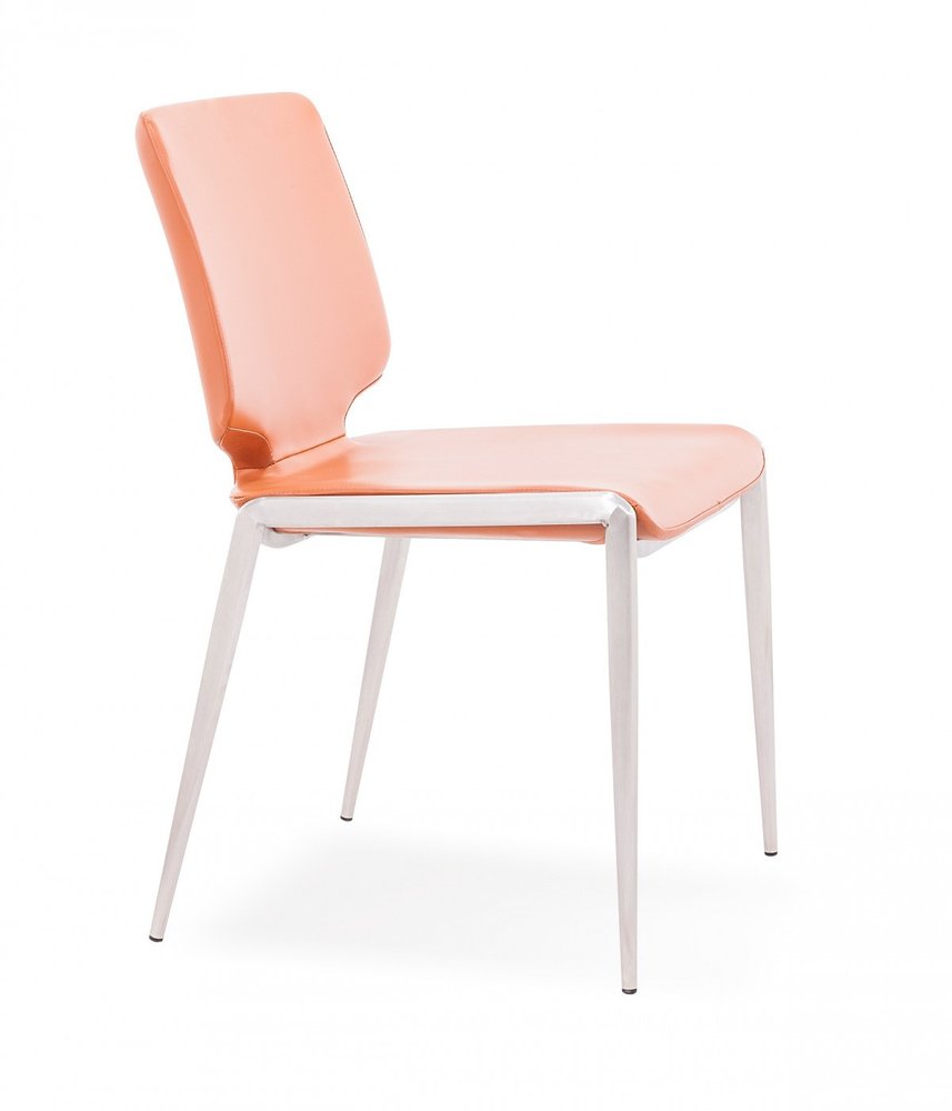Set of Two Terra Cotta And Silver Upholstered Faux Leather Dining Side Chairs on a white background