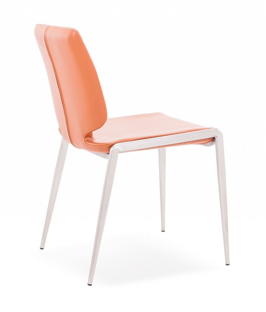 Set of Two Terra Cotta And Silver Upholstered Faux Leather Dining Side Chairs on a white background