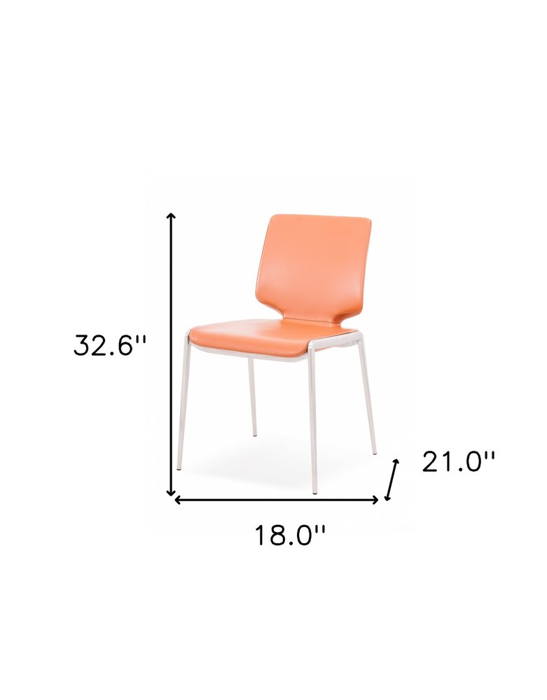 Set of Two Terra Cotta And Silver Upholstered Faux Leather Dining Side Chairs on a white background