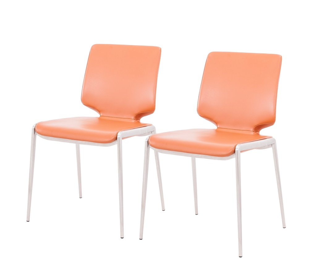 Set of Two Terra Cotta And Silver Upholstered Faux Leather Dining Side Chairs on a white background