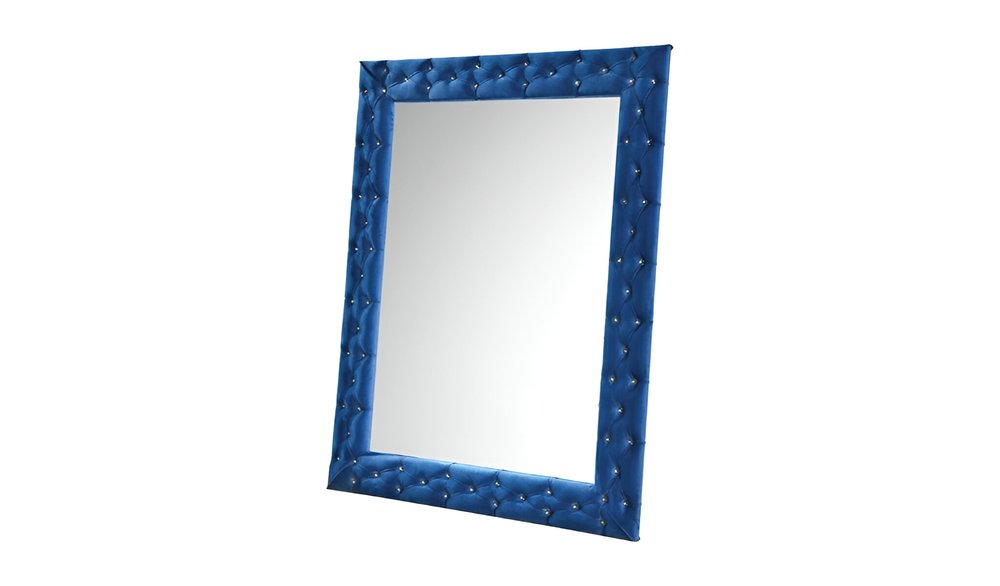 74" Blue Square Wood Framed Mounted Accent Mirror on a white background