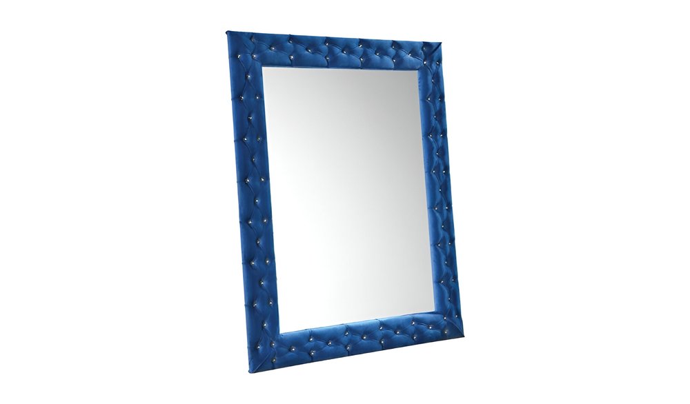 74" Blue Square Wood Framed Mounted Accent Mirror on a white background