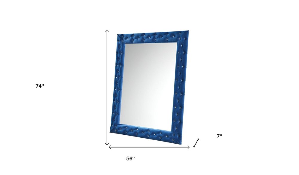 74" Blue Square Wood Framed Mounted Accent Mirror on a white background