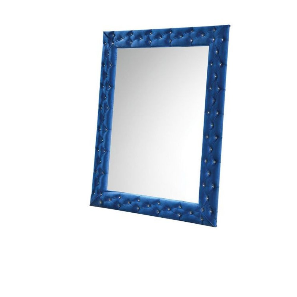74" Blue Square Wood Framed Mounted Accent Mirror on a white background